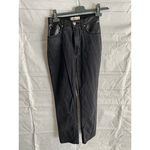 Abercrombie & Fitch Blk Jeans Ankle Straight Ultra High Rise Faux Leather 26/2# - Picture 4 of 9